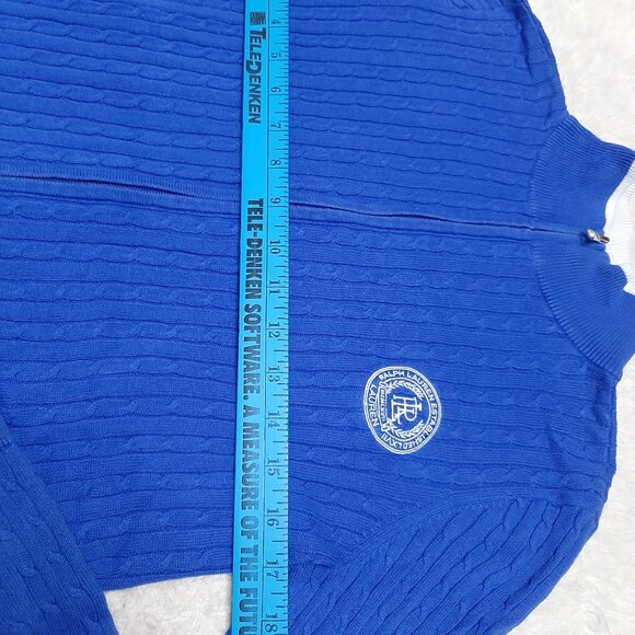 LRL Lauren Women's Blue Active Cable Knit Mock Neck Full Zip Cardigan Sweater Si - Picture 3 of 8